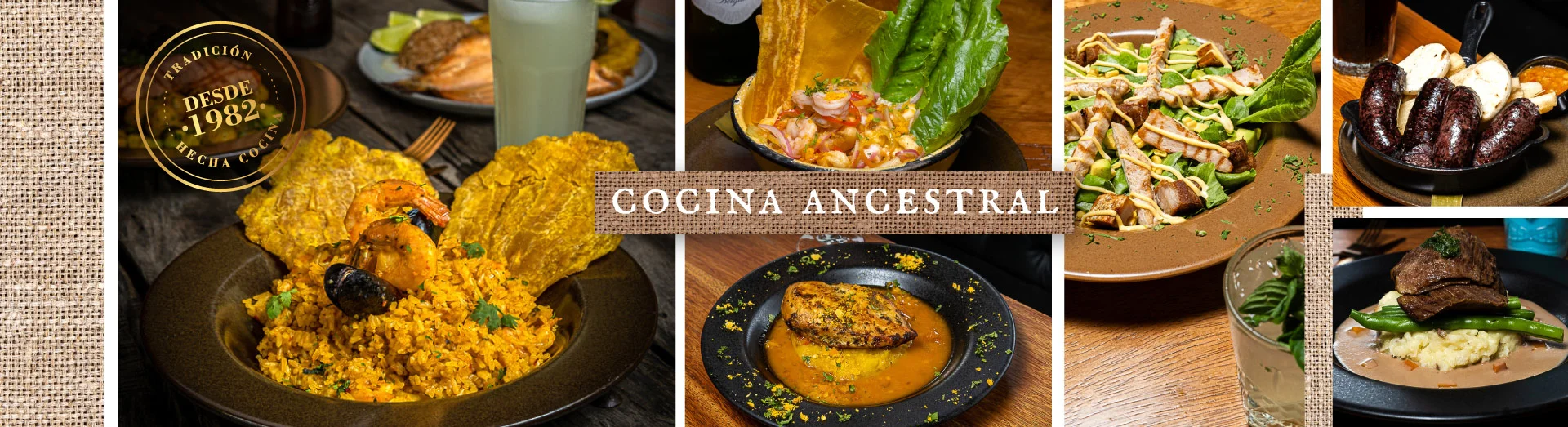 Mesa con platos de cocina colombiana para compartir